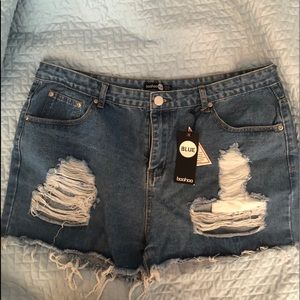 Ripped High Waist Denim Shorts